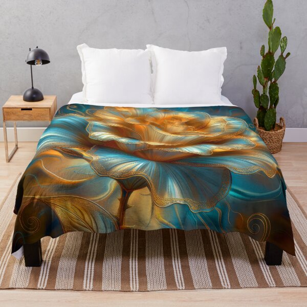 Item preview, Golden Blue Rose on Dark Teal  – Vibrant Fantasy Floral Art designed and sold by MargaretWiktor.