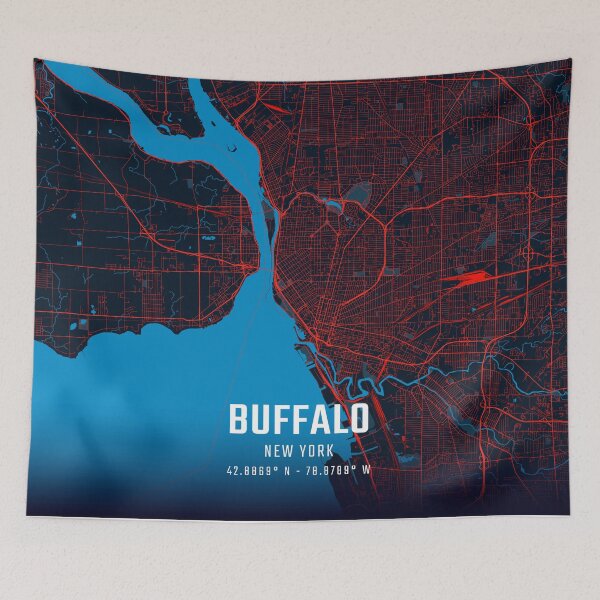 Item preview, Buffalo Red & Blue Minimalist Map designed and sold by HomeLivingCo.