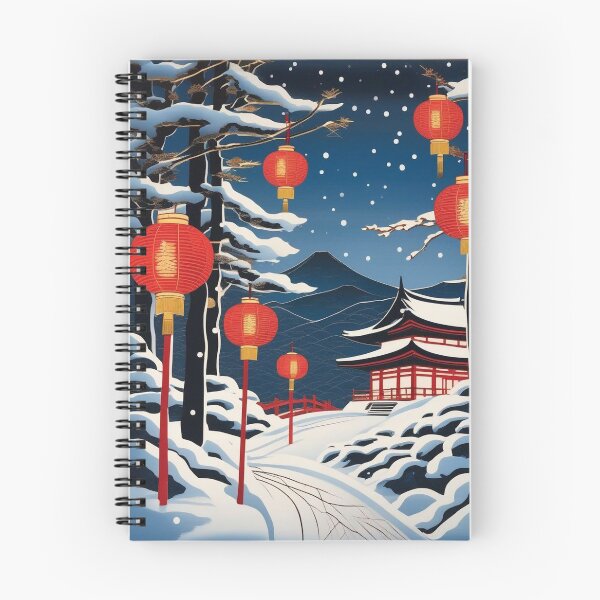 Item preview, Japanese Winter Temple with Christmas Lanterns - Ukiyo-e Woodblock Art designed and sold by Vandy Fullam.