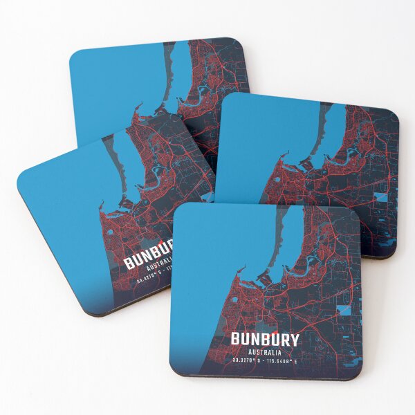 Item preview, Bunbury Red & Blue Minimalist Map designed and sold by HomeLivingCo.