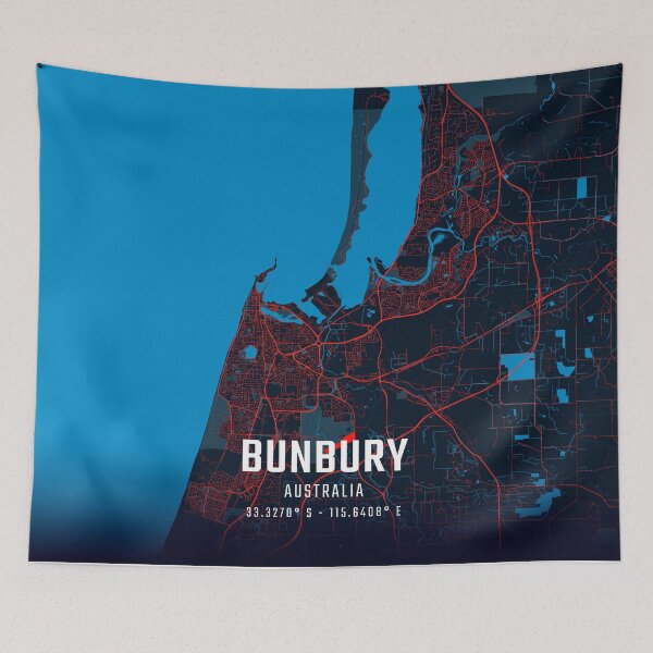 Item preview, Bunbury Red & Blue Minimalist Map designed and sold by HomeLivingCo.