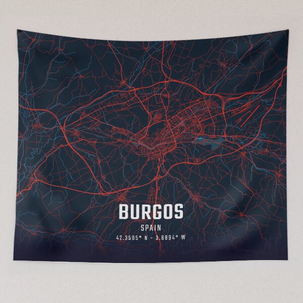 Item preview, Burgos Red & Blue Minimalist Map designed and sold by HomeLivingCo.