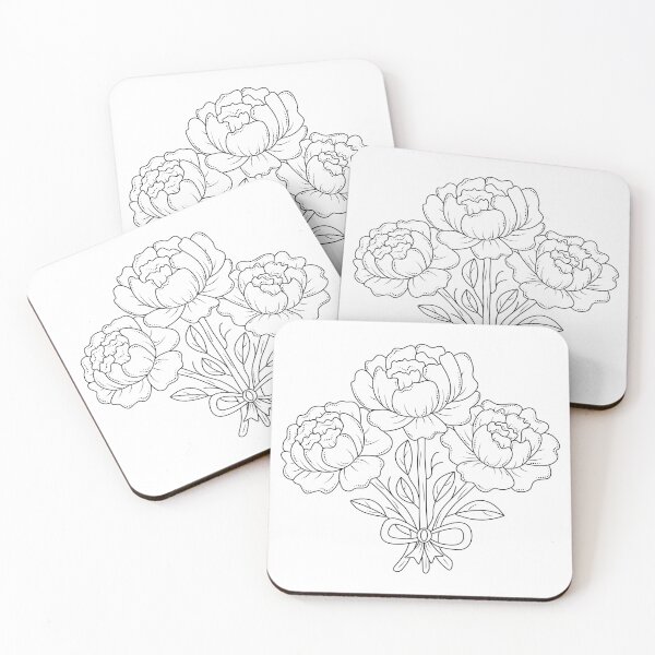 Item preview, Three black line peonies designed and sold by OM-lova.