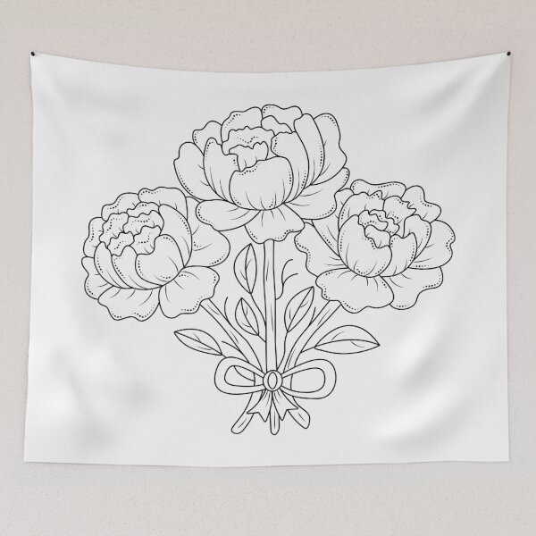 Item preview, Three black line peonies designed and sold by OM-lova.