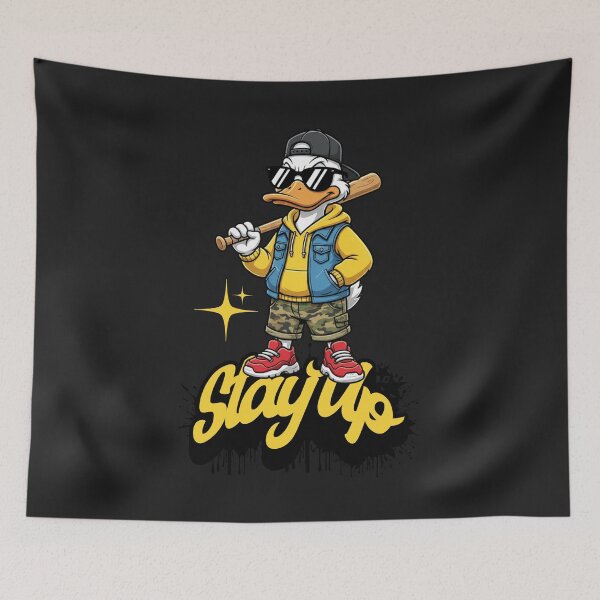 Item preview, Cool Duck Streetwear Cartoon with Baseball Bat – Stay Up Design designed and sold by AwesomeBeyondLimits.