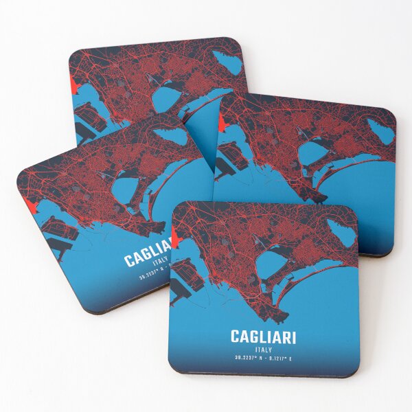 Item preview, Cagliari Red & Blue Minimalist Map designed and sold by HomeLivingCo.