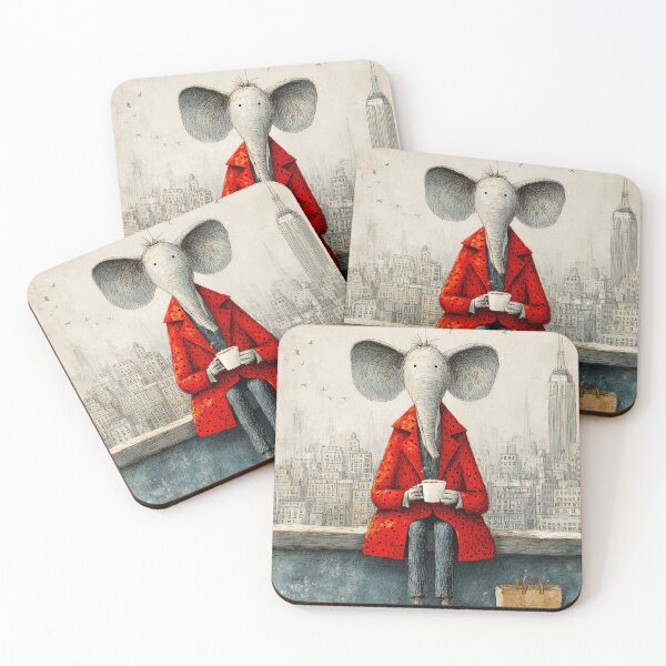 Item preview, Elephant in Red Coat Art Print: Quirky Coffee Lover Gift designed and sold by semartstudio.