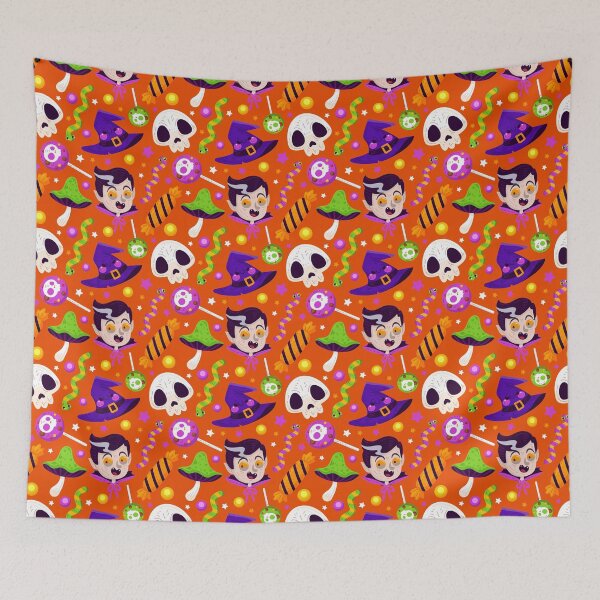 Item preview, Halloween Pattern with Vampires, Skulls & Candy Hearts designed and sold by NicolaZhukov.
