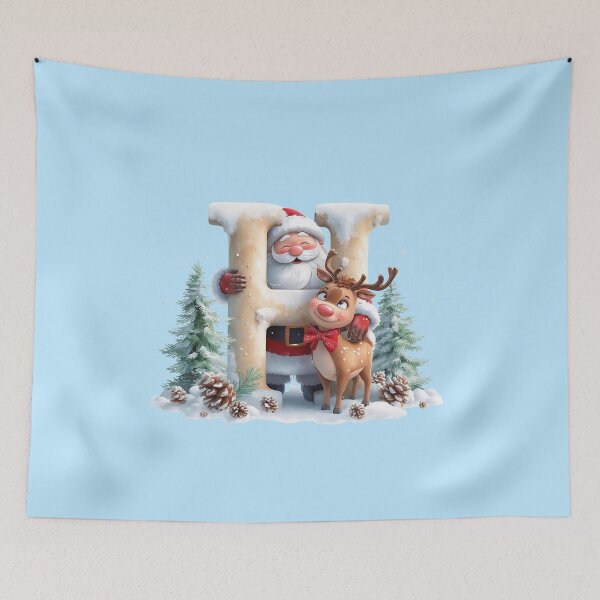 Item preview, Santa & Reindeer Monogram Letter H – Festive Christmas Holiday Alphabet Gift & Decor designed and sold by AmenAlways.
