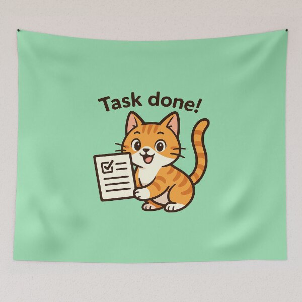 Item preview, Task Done Cat Sticker designed and sold by Yuliya Brush.