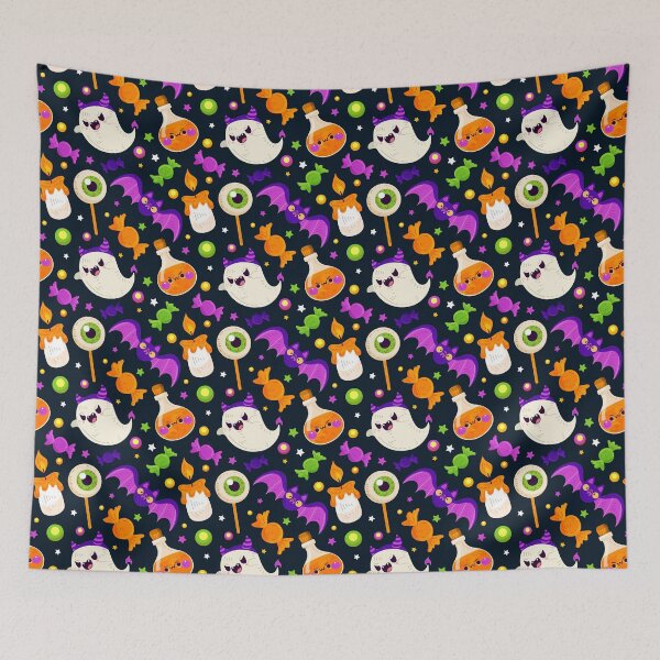 Item preview, Halloween Pattern with Ghosts, Candy & Smiling Bats designed and sold by NicolaZhukov.
