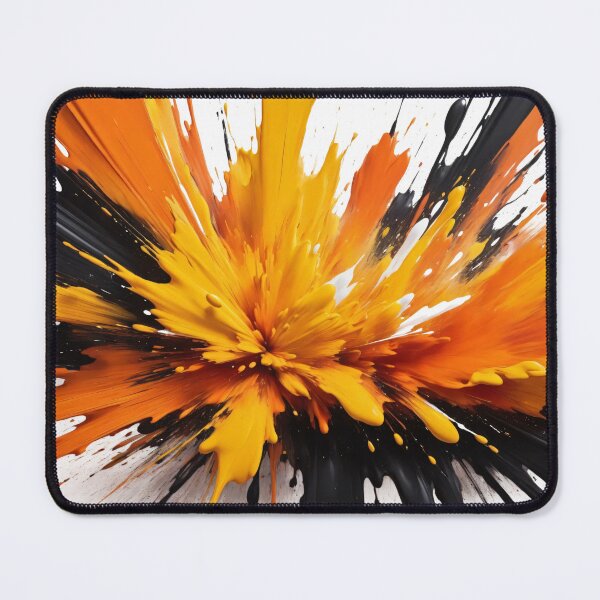 Item preview, Dynamic abstract paint explosion with bold orange, yellow, and black splashes creating dramatic energetic modern artwork designed and sold by Mimoshi ⭐⭐⭐⭐⭐.