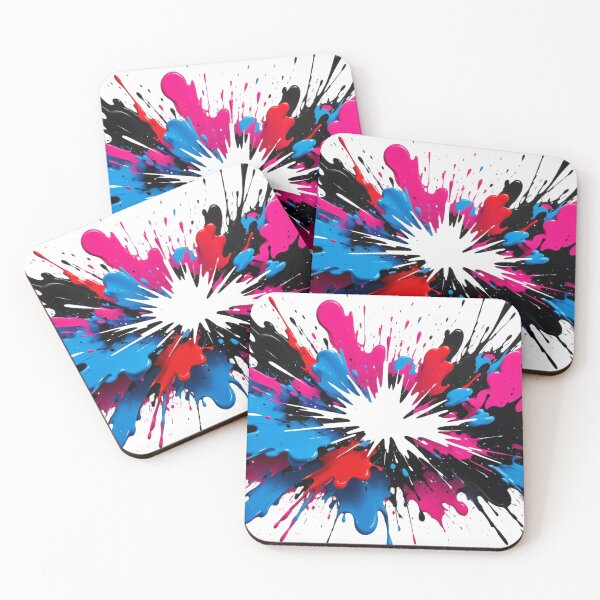 Item preview, Vibrant paint explosion with bold splashes of blue, pink, red, and black in dynamic abstract artwork designed and sold by Mimoshi ⭐⭐⭐⭐⭐.