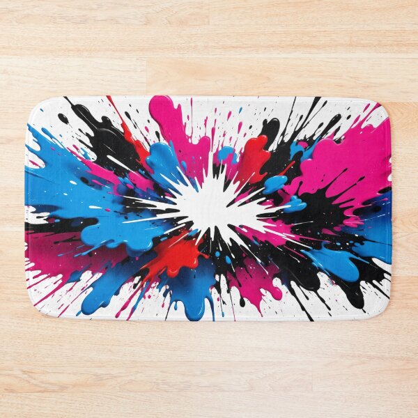 Item preview, Vibrant paint explosion with bold splashes of blue, pink, red, and black in dynamic abstract artwork designed and sold by Mimoshi ⭐⭐⭐⭐⭐.