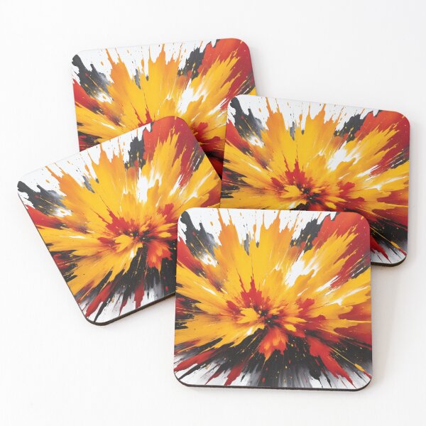 Item preview, Vivid abstract paint explosion with dynamic splashes of yellow, red, black, and white creating energetic modern artwork designed and sold by Mimoshi ⭐⭐⭐⭐⭐.