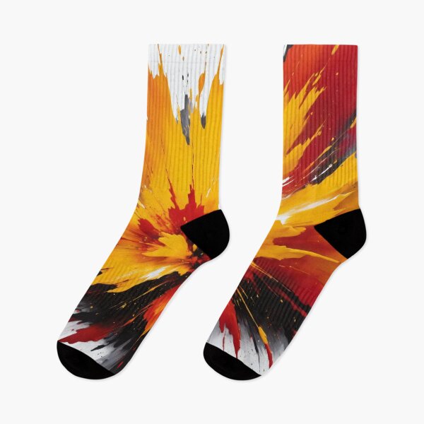 Item preview, Vivid abstract paint explosion with dynamic splashes of yellow, red, black, and white creating energetic modern artwork designed and sold by Mimoshi ⭐⭐⭐⭐⭐.