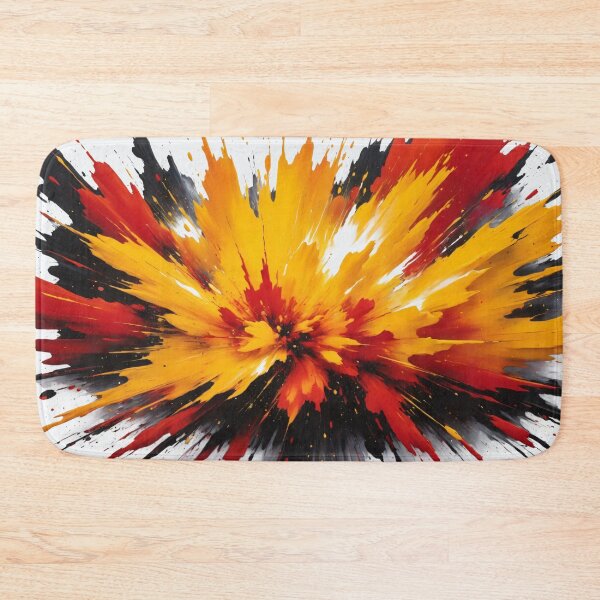 Item preview, Vivid abstract paint explosion with dynamic splashes of yellow, red, black, and white creating energetic modern artwork designed and sold by Mimoshi ⭐⭐⭐⭐⭐.