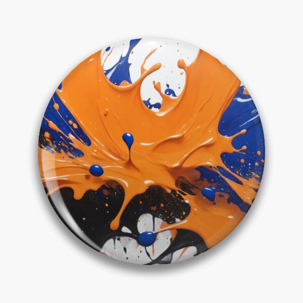 Artikelvorschau, Kräftige abstrakte Farbspritzer-Explosion mit leuchtenden orangefarbenen, blauen und schwarzen Tropfen, die ein dynamisches, energiegeladenes, modernes Kunstwerk schaffen entworfen und verkauft von Mimoshi ⭐⭐⭐⭐⭐.
