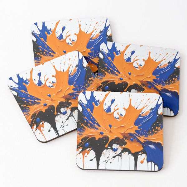 Item preview, Bold abstract paint splash explosion with vibrant orange, blue, and black drips creating dynamic energetic modern artwork designed and sold by Mimoshi ⭐⭐⭐⭐⭐.