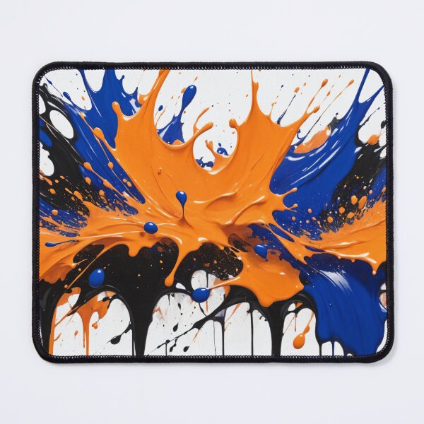 Item preview, Bold abstract paint splash explosion with vibrant orange, blue, and black drips creating dynamic energetic modern artwork designed and sold by Mimoshi ⭐⭐⭐⭐⭐.