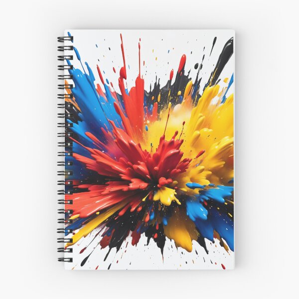 Item preview, Energetic paint explosion with bold red, yellow, blue, and black splashes creating dramatic modern abstract artwork designed and sold by Mimoshi ⭐⭐⭐⭐⭐.