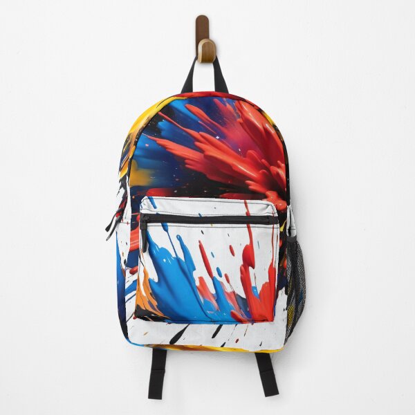 Item preview, Energetic paint explosion with bold red, yellow, blue, and black splashes creating dramatic modern abstract artwork designed and sold by Mimoshi ⭐⭐⭐⭐⭐.