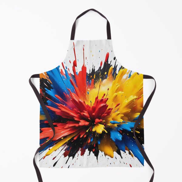 Item preview, Energetic paint explosion with bold red, yellow, blue, and black splashes creating dramatic modern abstract artwork designed and sold by Mimoshi ⭐⭐⭐⭐⭐.