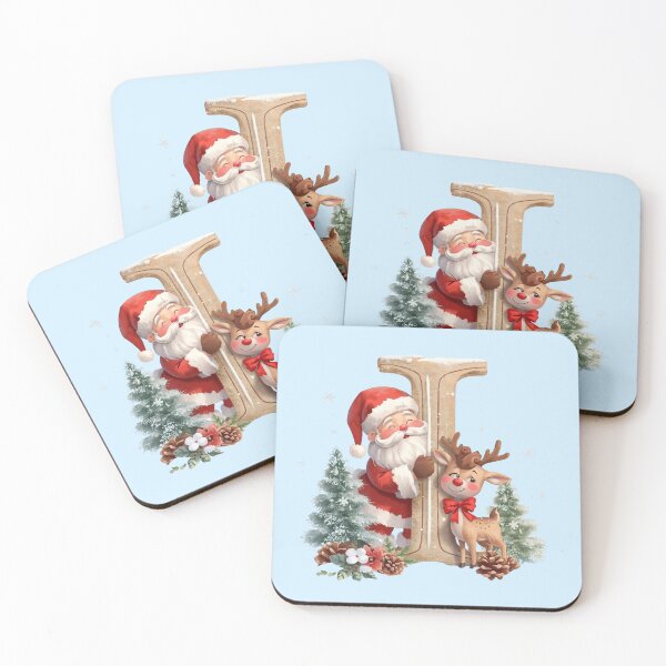 Item preview, Santa & Reindeer Monogram Letter I – Cute Personalized Christmas Holiday Alphabet Gift designed and sold by AmenAlways.