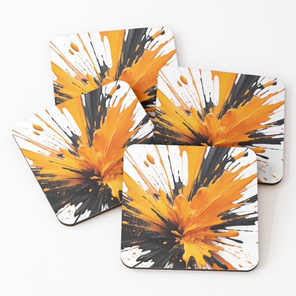 Item preview, Energetic abstract paint explosion with bold orange and black splashes creating dramatic vertical modern dynamic artwork designed and sold by Mimoshi ⭐⭐⭐⭐⭐.