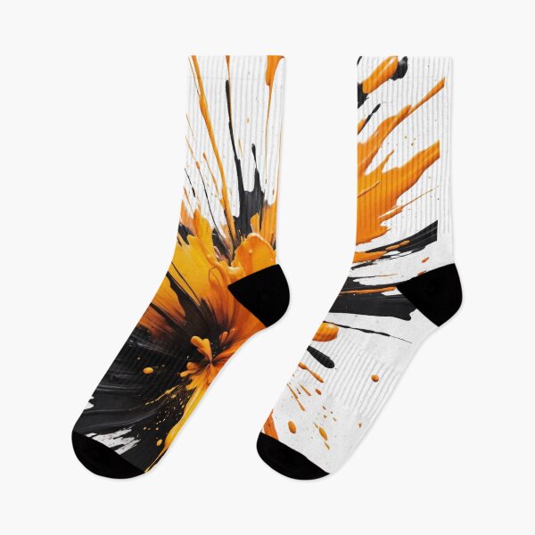 Item preview, Energetic abstract paint explosion with bold orange and black splashes creating dramatic vertical modern dynamic artwork designed and sold by Mimoshi ⭐⭐⭐⭐⭐.