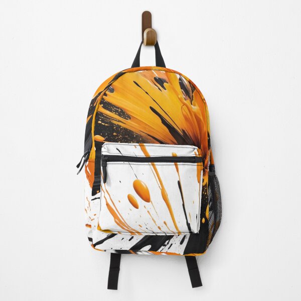 Item preview, Energetic abstract paint explosion with bold orange and black splashes creating dramatic vertical modern dynamic artwork designed and sold by Mimoshi ⭐⭐⭐⭐⭐.