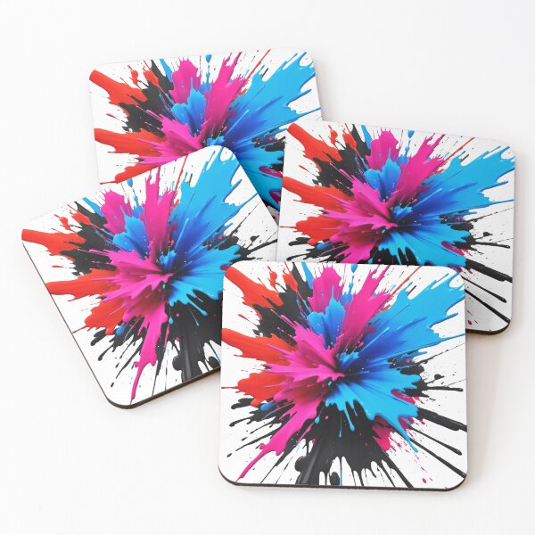 Item preview, Vibrant vertical paint explosion with bold pink, blue, red, and black splashes creating dynamic abstract artwork designed and sold by Mimoshi ⭐⭐⭐⭐⭐.