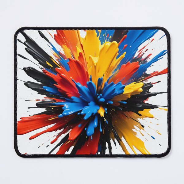 Item preview, Dynamic vertical paint explosion with bold red, yellow, blue, and black splashes creating powerful modern abstract artwork designed and sold by Mimoshi ⭐⭐⭐⭐⭐.