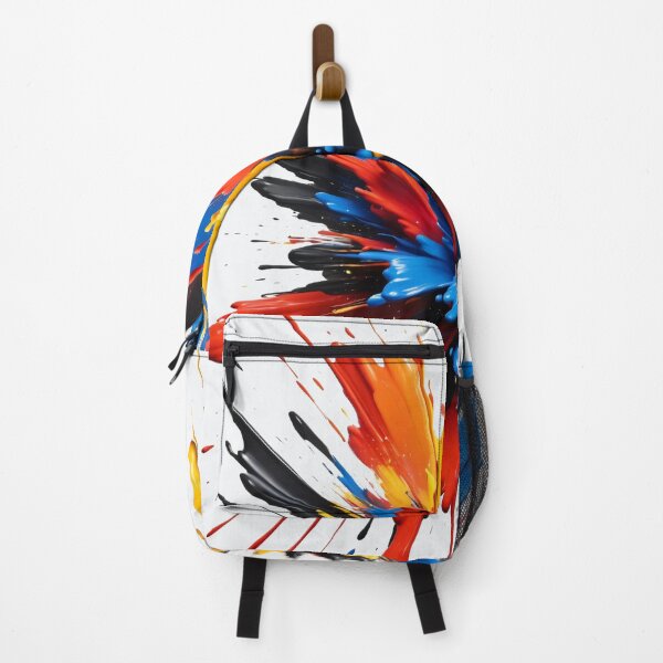 Item preview, Dynamic vertical paint explosion with bold red, yellow, blue, and black splashes creating powerful modern abstract artwork designed and sold by Mimoshi ⭐⭐⭐⭐⭐.
