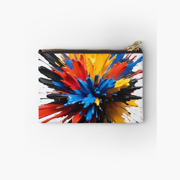 Item preview, Dynamic vertical paint explosion with bold red, yellow, blue, and black splashes creating powerful modern abstract artwork designed and sold by Mimoshi ⭐⭐⭐⭐⭐.