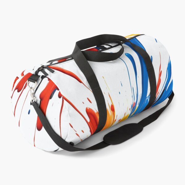 Item preview, Dynamic vertical paint explosion with bold red, yellow, blue, and black splashes creating powerful modern abstract artwork designed and sold by Mimoshi ⭐⭐⭐⭐⭐.