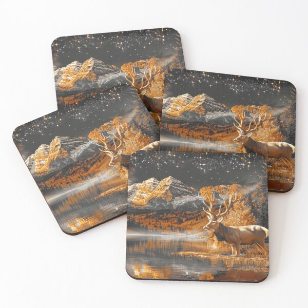 Item preview, Deer in Autumn Mountain Landscape at Night Under Starry sky designed and sold by MargaretWiktor.