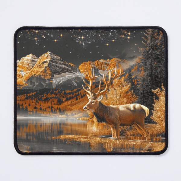 Item preview, Deer in Autumn Mountain Landscape at Night Under Starry sky designed and sold by MargaretWiktor.