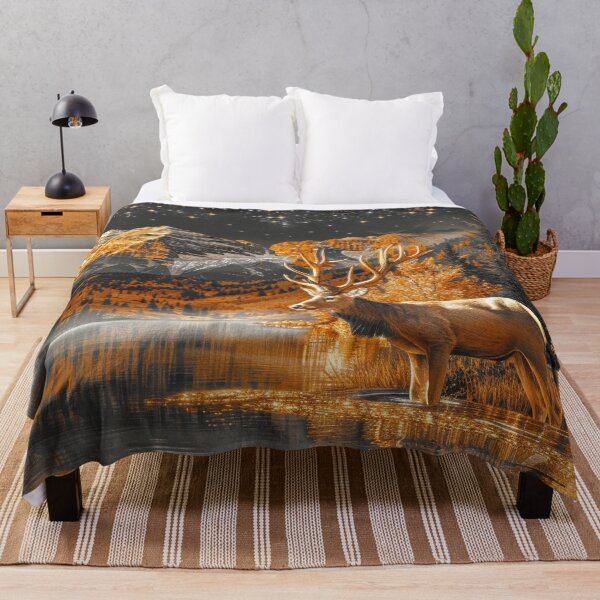 Item preview, Deer in Autumn Mountain Landscape at Night Under Starry sky designed and sold by MargaretWiktor.