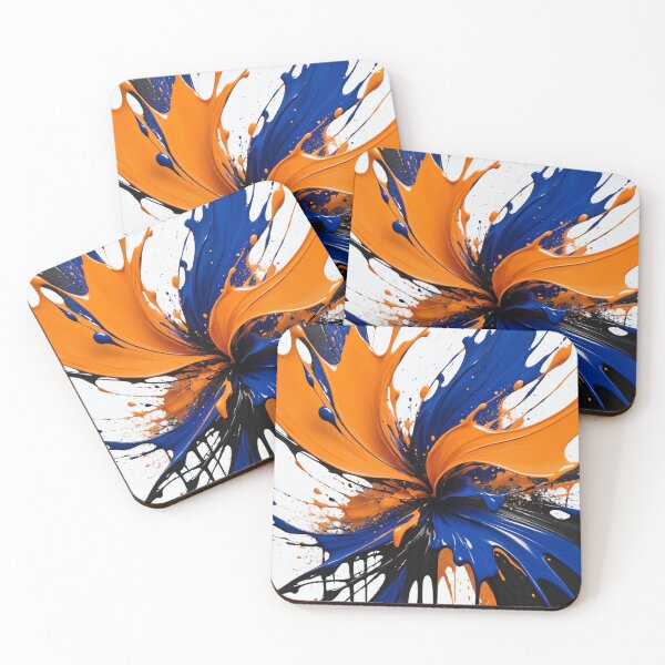 Item preview, Dynamic vertical abstract splash with bold orange, blue, and black paint strokes creating powerful energetic modern artwork designed and sold by Mimoshi ⭐⭐⭐⭐⭐.