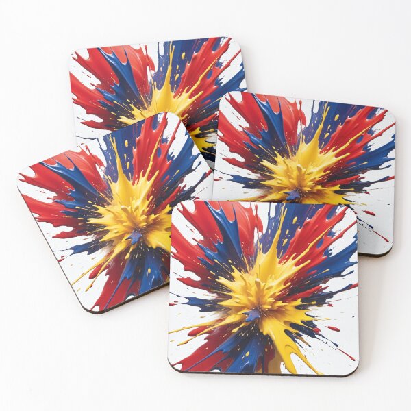 Item preview, Explosive vertical paint splash with bold red, yellow, and blue colors creating powerful modern abstract energetic artwork designed and sold by Mimoshi ⭐⭐⭐⭐⭐.