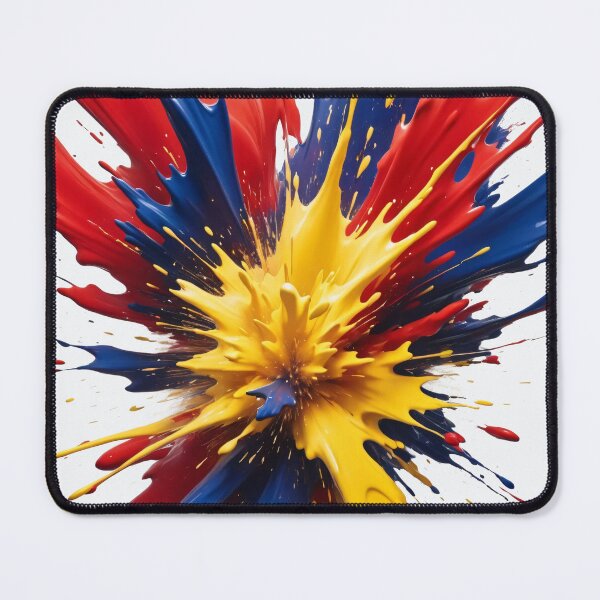 Item preview, Explosive vertical paint splash with bold red, yellow, and blue colors creating powerful modern abstract energetic artwork designed and sold by Mimoshi ⭐⭐⭐⭐⭐.