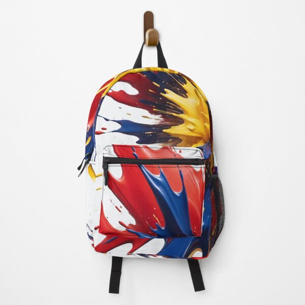 Item preview, Explosive vertical paint splash with bold red, yellow, and blue colors creating powerful modern abstract energetic artwork designed and sold by Mimoshi ⭐⭐⭐⭐⭐.