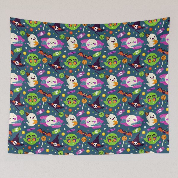 Item preview, Halloween Pattern with Monsters, Ghosts & Candy Eyeballs designed and sold by NicolaZhukov.