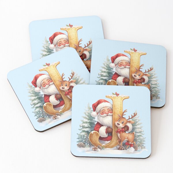 Item preview, Santa & Reindeer Monogram Letter J – Whimsical Christmas Holiday Alphabet Gift & Decor designed and sold by AmenAlways.