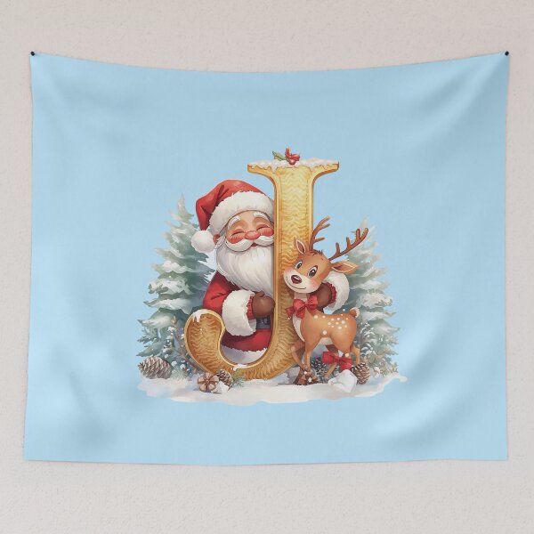 Item preview, Santa & Reindeer Monogram Letter J – Whimsical Christmas Holiday Alphabet Gift & Decor designed and sold by AmenAlways.