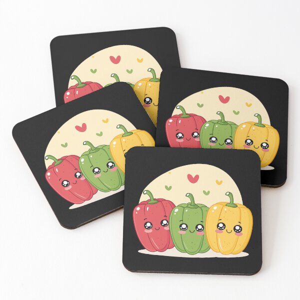 Item preview, Trío de pimientos kawaii | Verduras de dibujos animados rojas, verdes y amarillas designed and sold by VividOrganica.