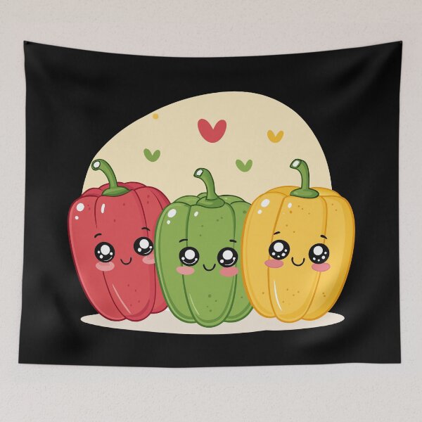 Item preview, Cute Kawaii Bell Pepper Trio | Red, Green & Yellow Cartoon Veggies designed and sold by VividOrganica.