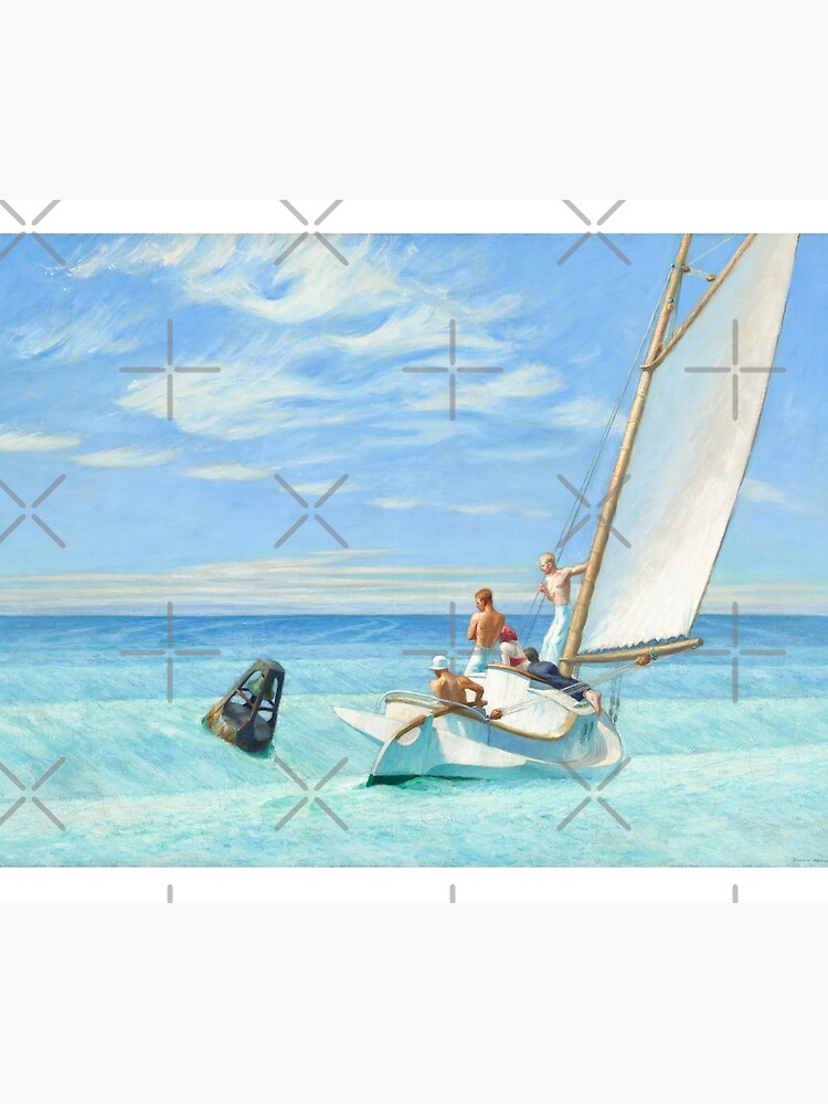 Nautical Tapestry, Pastel Color Paint Fishing Sail Boat in the Sea