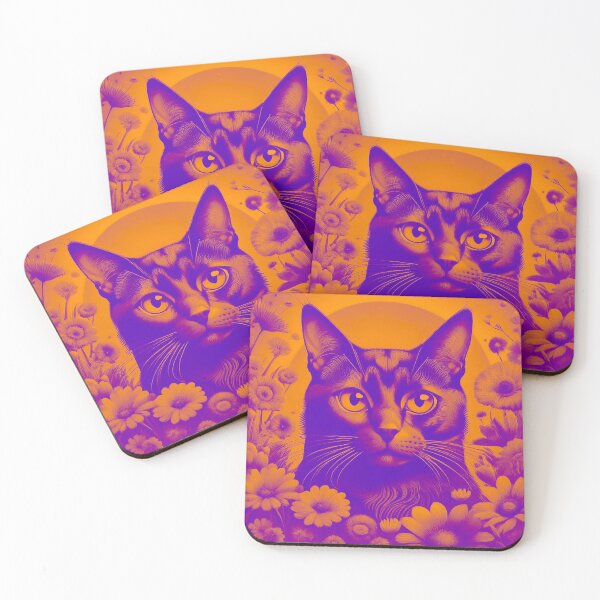 Item preview, Black Cat and Spring Flowers 2-Purple-Yellow Duotone designed and sold by Kate Anderson Art.